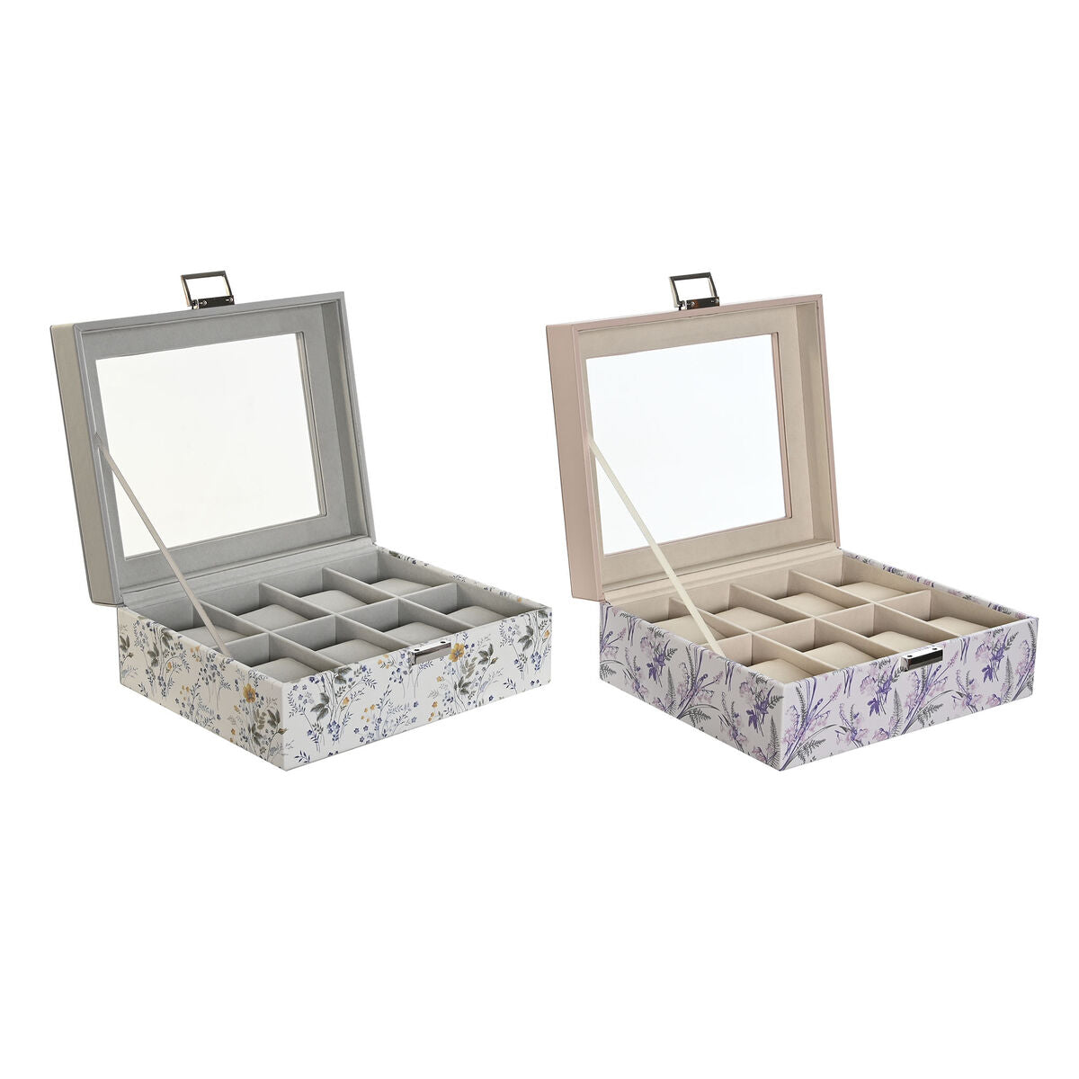 Dkd Home Decor Box For Watches Dkd Home Decor White Grey Lilac Light Pink Pvc Crystal 22,5 X 19,5 X 9,5 Cm (2 Units)