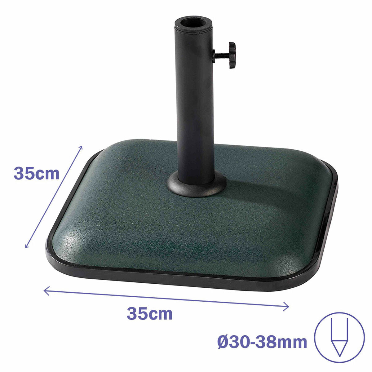 Marbueno Square Umbrella Base Cement 35X35X5.2 Cm 11Kg Green Garden, Pool, Terrace 10456