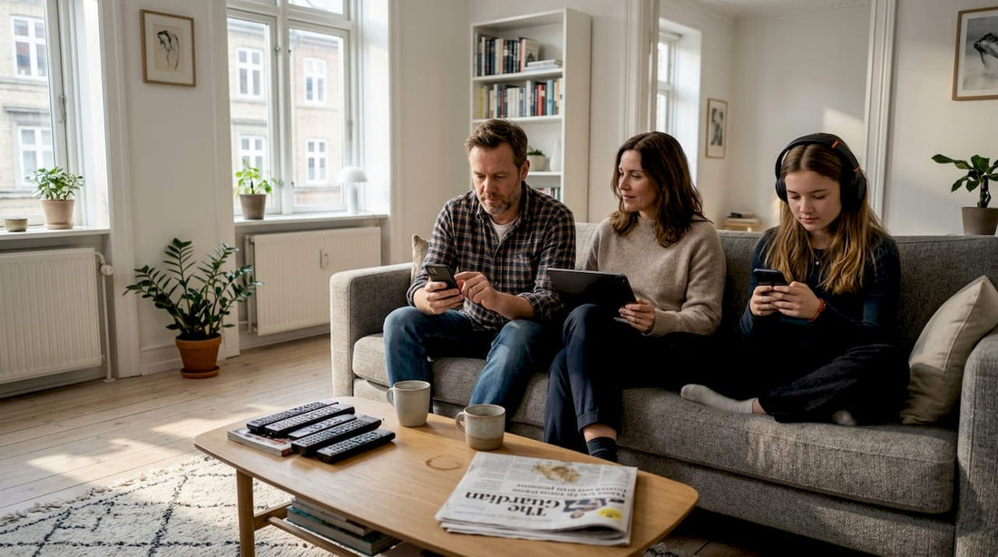 European family using home electronics together