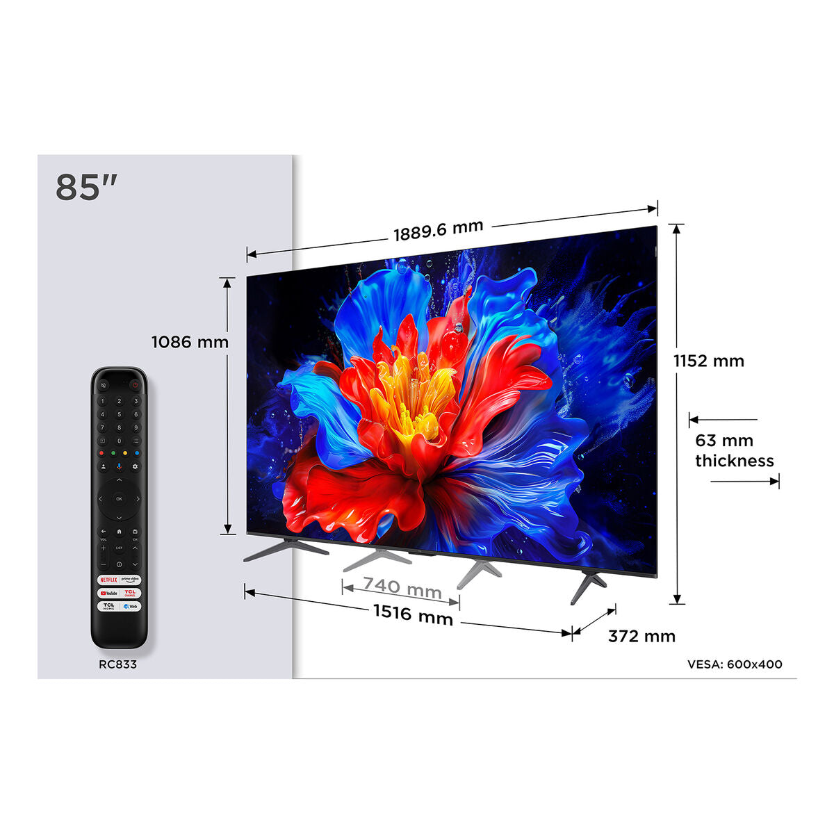 Tcl Smart Tv Tcl 85P8K 85" 4K Ultra Hd Hdr Qled