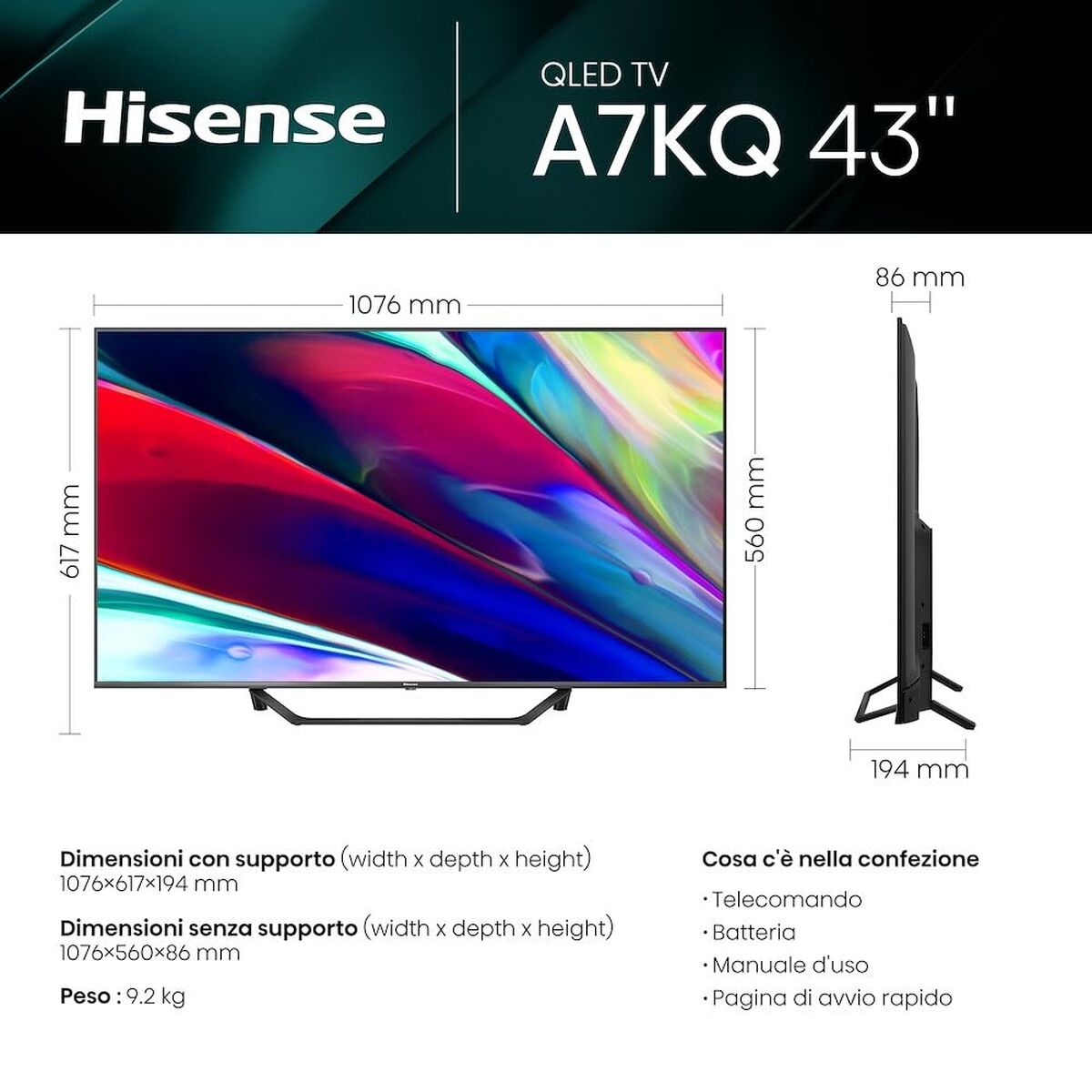Hisense Smart Tv Hisense 43A79Kq 43" 4K Ultra Hd Led Hdr D-Led Qled (Refurbished B)