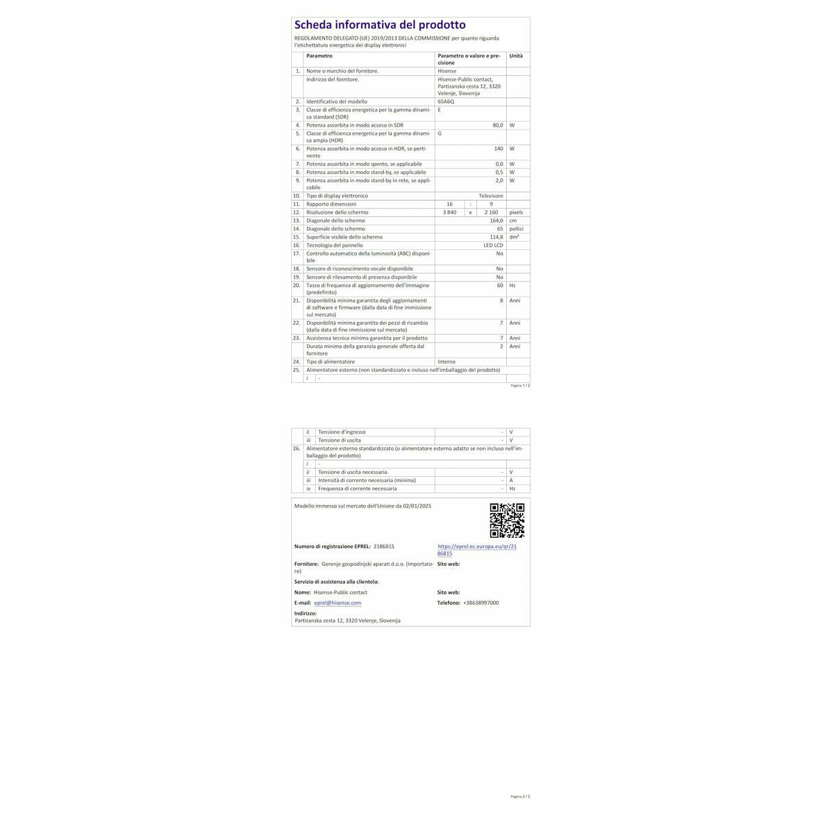 Hisense Smart Tv Hisense 65A6Q 65" 4K Ultra Hd Led Hdr D-Led