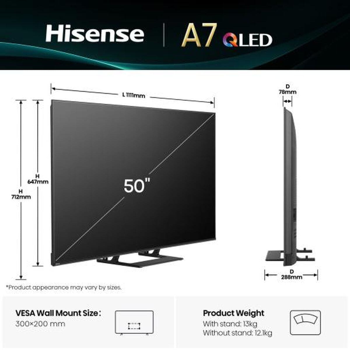 Hisense Smart Tv Hisense 50A7Q 4K Ultra Hd 50" Led Hdr D-Led