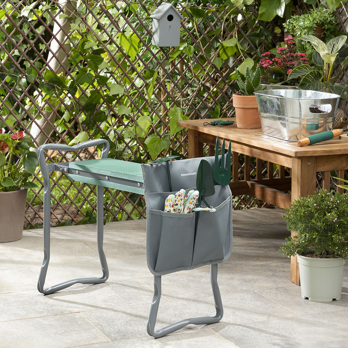 Innovagoods 3-In-1 Folding Garden Seat With Bag For Tools Situl Innovagoods